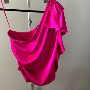 NWOT Express hot pink ruffle one shoulder top size L